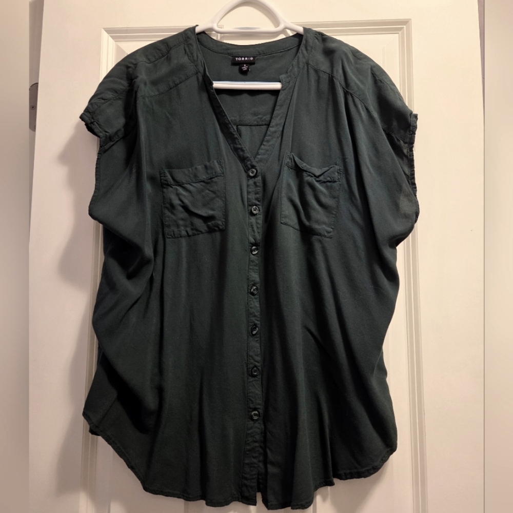 Torrid, Teal, Flutter Sleeve Button Down Top, Torrid Size 1